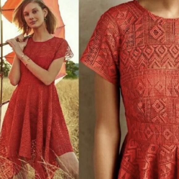 Anthropologie Maeve Prima Lace Flowy Dress Women's 2 Burnt Orange - Picture 8 of 9